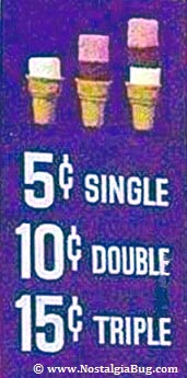 Thrifty Ice Cream Cones - retro pricing circa 1960's/70's where you could get a single scoop cone for 5 cents, double scoop was 10 cents, and a big triple scoop cone for only 15 cents. Wow!